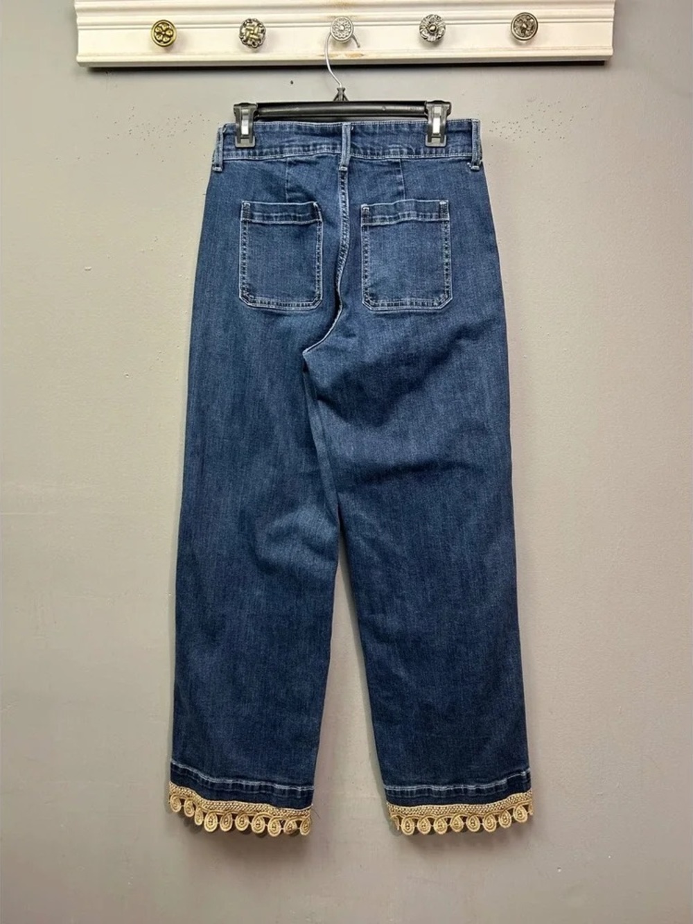 Old Navy Dark Blue Boyfriend Jeans with Cream Crochet Hem